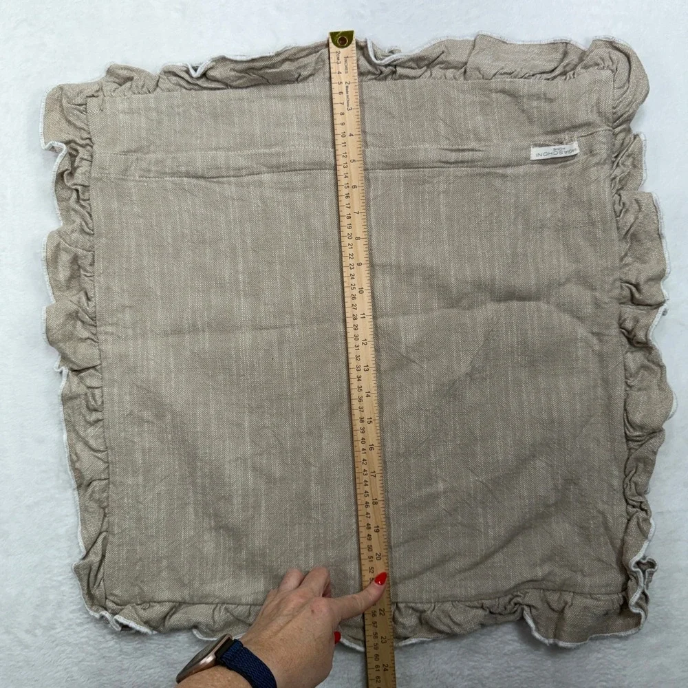 Magaschoni Home 24x24 Pillow Sham Ruffle Edge Cotton Textured Tan Euro Square